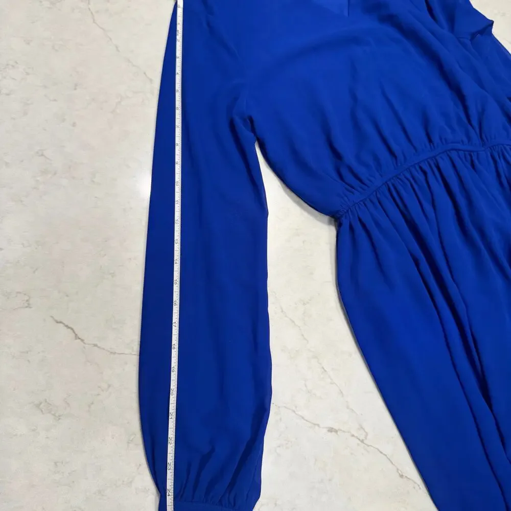 Lulus Wondrous Water Lilies Long Sleeve Maxi Dress Women’s Large Royal Blue - Picture 7 of 16